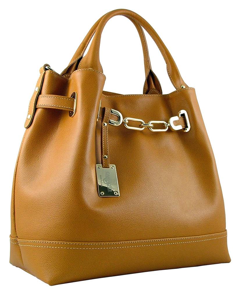 Premium Italian palmellato leather handbag in honey color, handcrafted in Italy